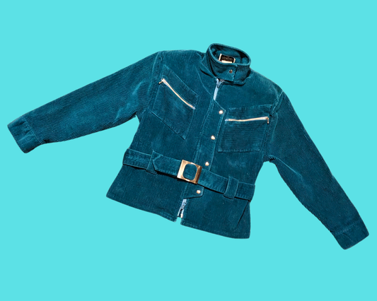 Vintage 1980's Relance Blue Suede Jacket with Belt Made in Canada Size S