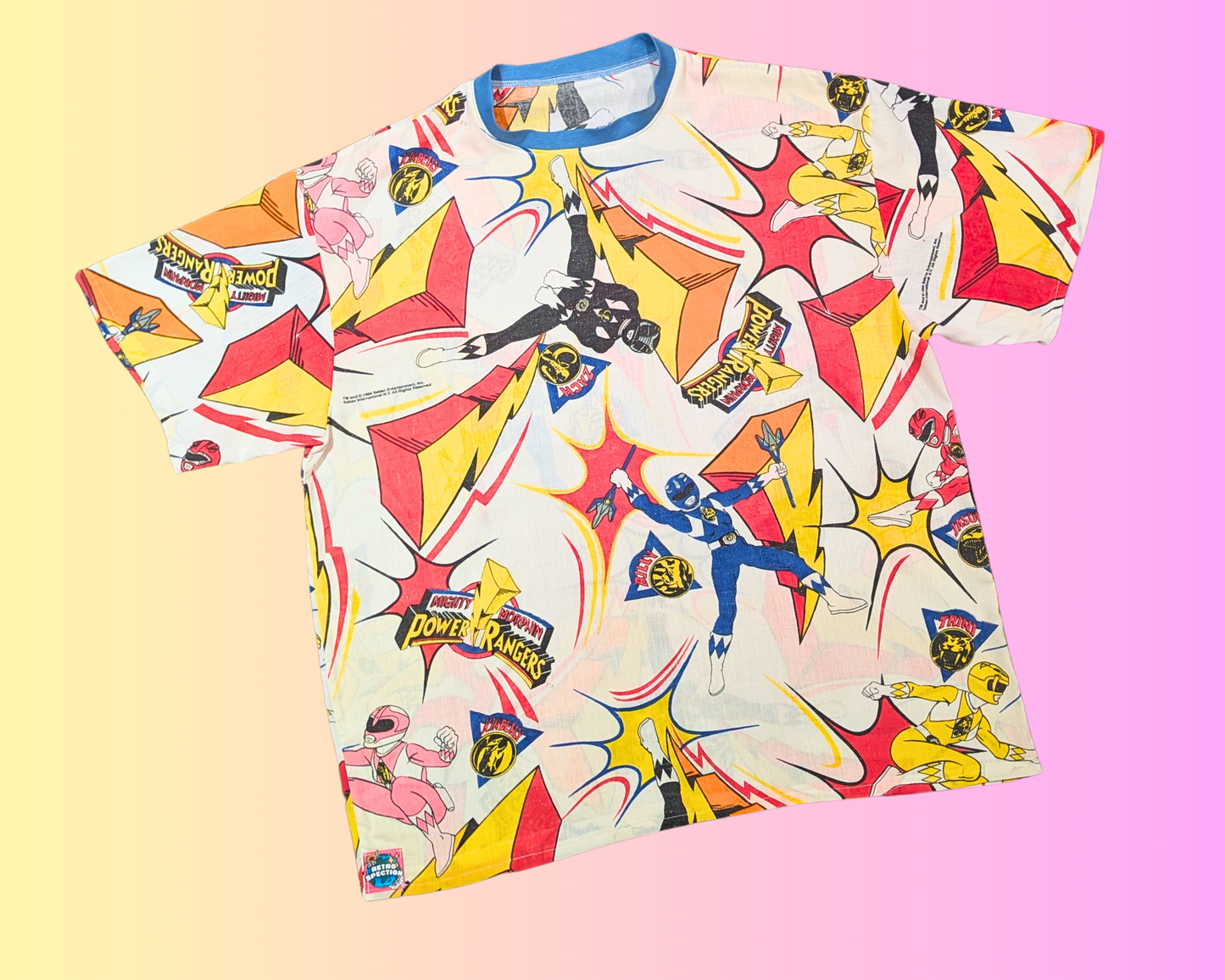 Handmade, Upcycled Vintage 1990's Power Rangers Bedsheet T-Shirt Oversized XL