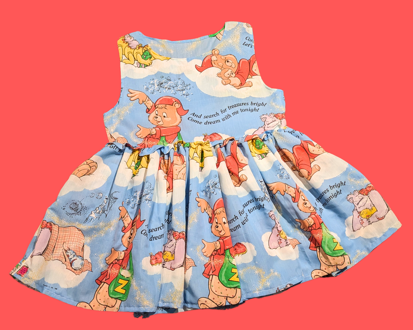 Handmade, Upcycled Teddy Ruxpin Bedsheet Sleeveless Dress Fits Size L