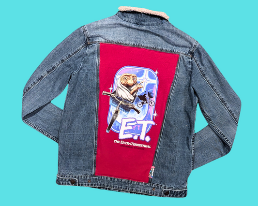 Handmade, Upcycled E.T Sweater Warm Denim Jacket Size M
