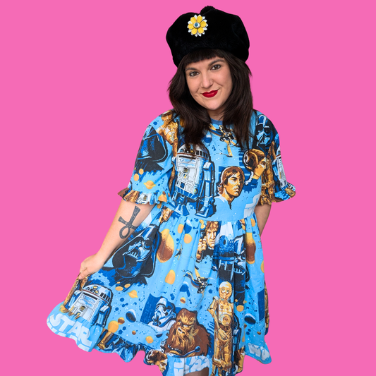 Handmade, Upcycled Vintage Star Wars Bed Sheet Dress Oversized S-M, Fitted L-XL