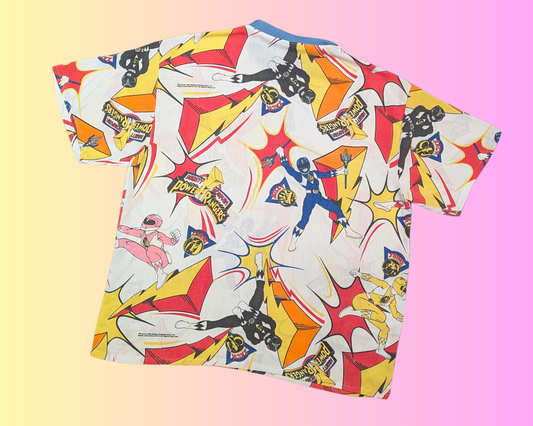 Handmade, Upcycled Vintage 1990's Power Rangers Bedsheet T-Shirt Oversized XL