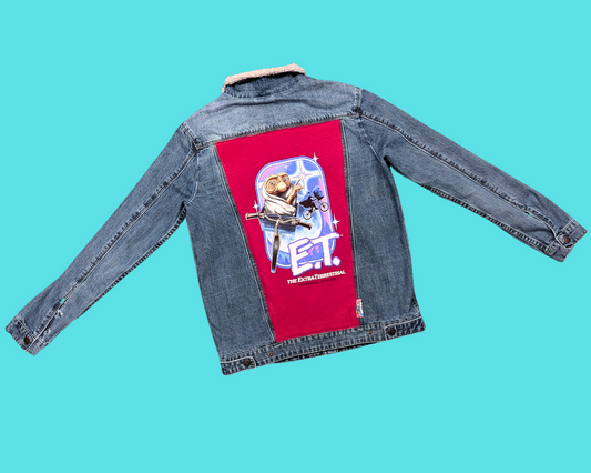 Handmade, Upcycled E.T Sweater Warm Denim Jacket Size M