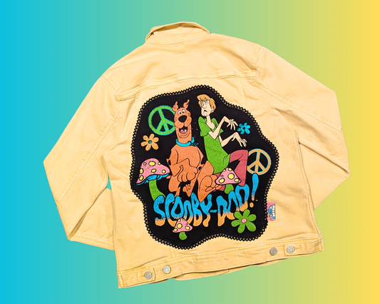 Veste en jean jaune Scooby-Doo faite à la main et recyclée, taille M