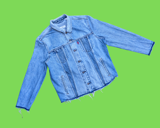 Handmade, Upcycled Pink Floyd Denim Jacket Size XL