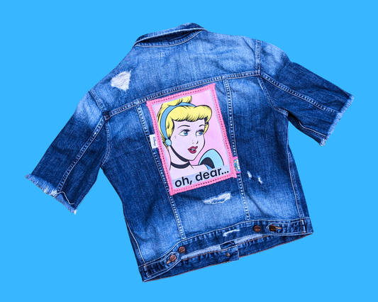Veste en jean à manches courtes Disney Cendrillon, Oh Dear... faite à la main et recyclée, taille M