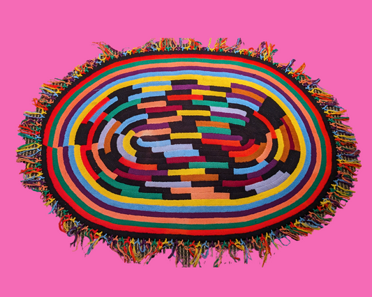 Tapis vintage arc-en-ciel, laine et crochet des années 1980