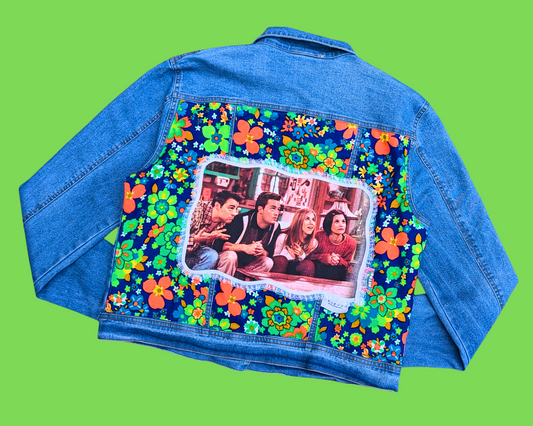 Handmade, Upcycled Friends Denim Jacket Size L
