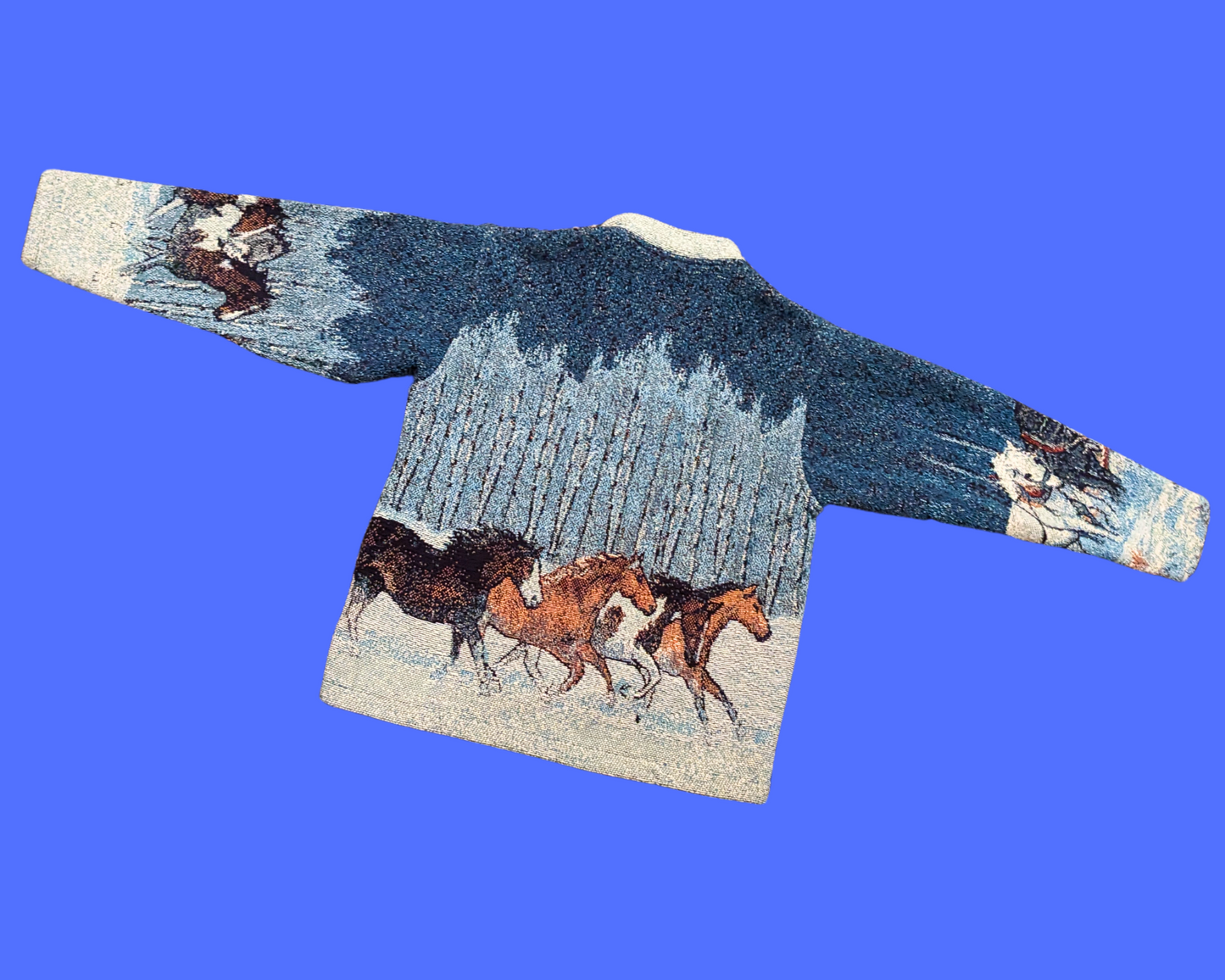 Vintage 1990's Winter and Horses Tapestry Cardigan Size M