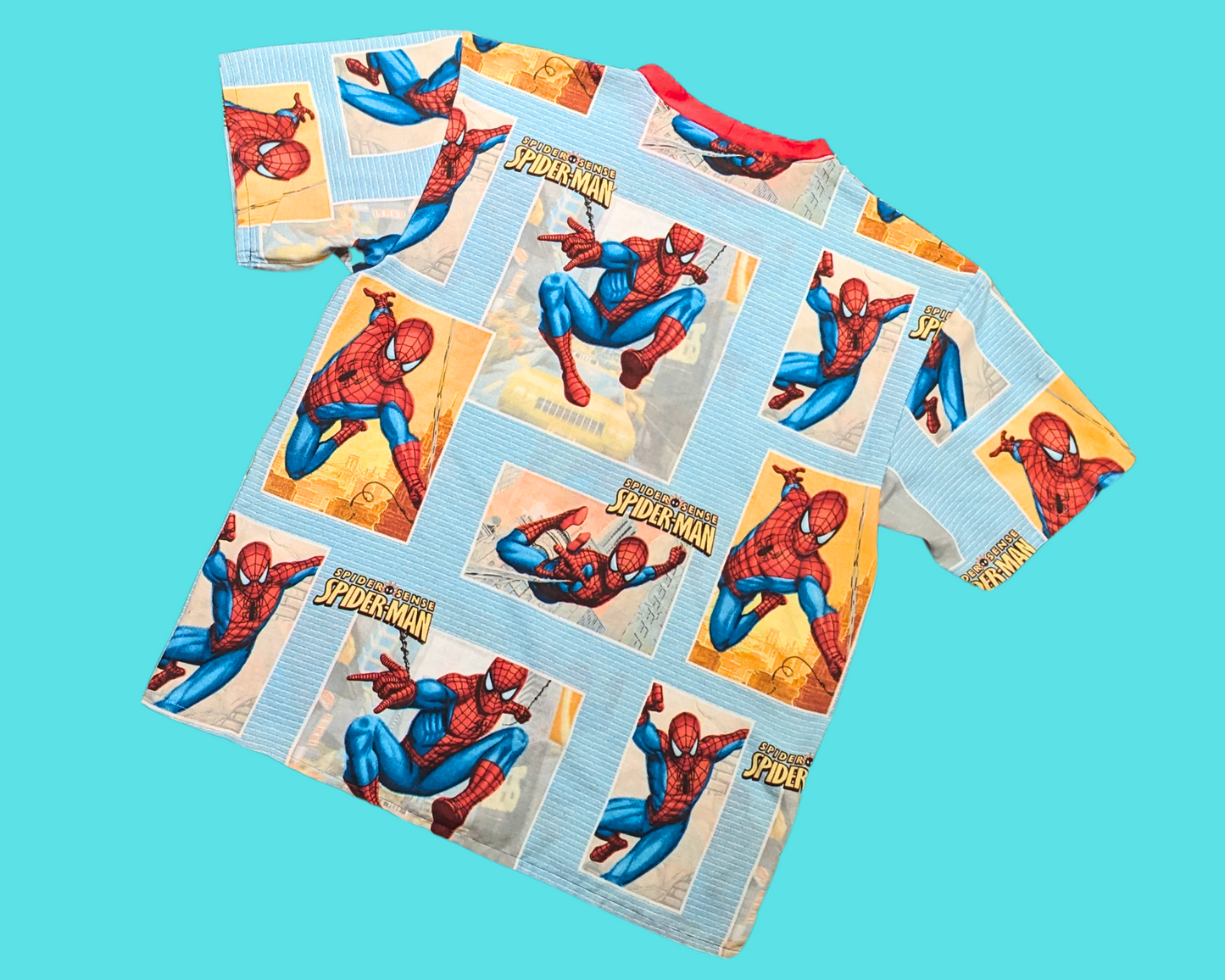 Handmade, Upcycled Spider-Man Bedsheet T-Shirt Oversized XL