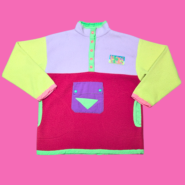 Vintage 1990's Color Block, Funky Fleece Size L for Women