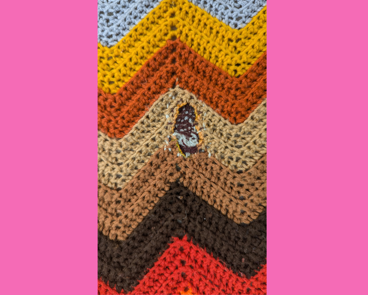 Vintage 1980's Funky and Colorful Crochet Blanket