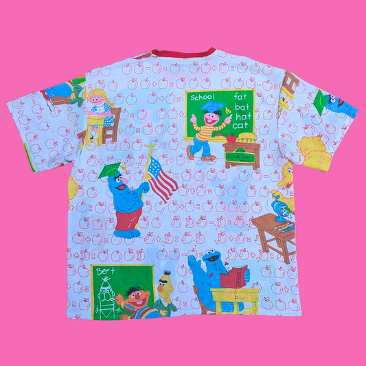 Handmade, Upcycled Sesame Street Bedsheet T-Shirt Oversized L-XL, Fitted 2XL