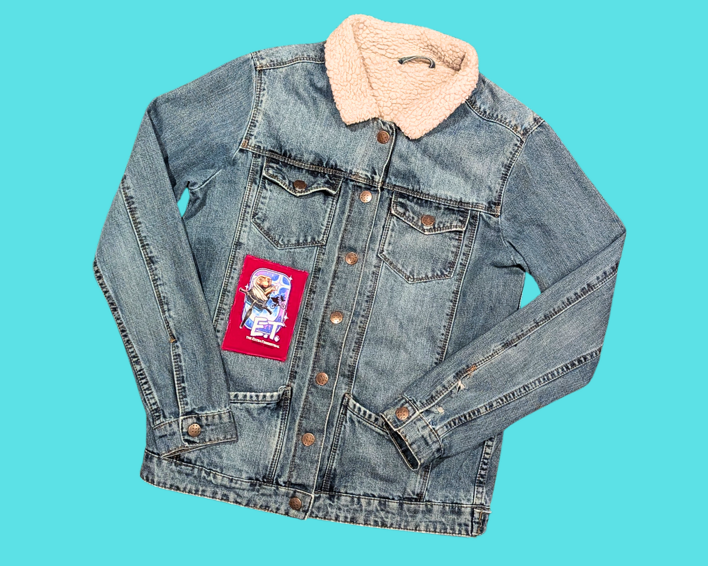 Handmade, Upcycled E.T Sweater Warm Denim Jacket Size M