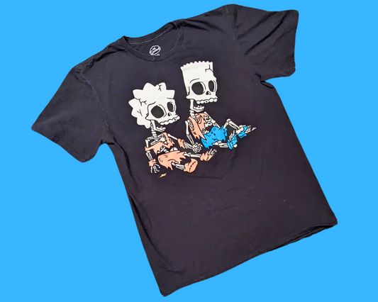 T-shirt Simpsons Y2K, Lisa squelette et Bart, taille M