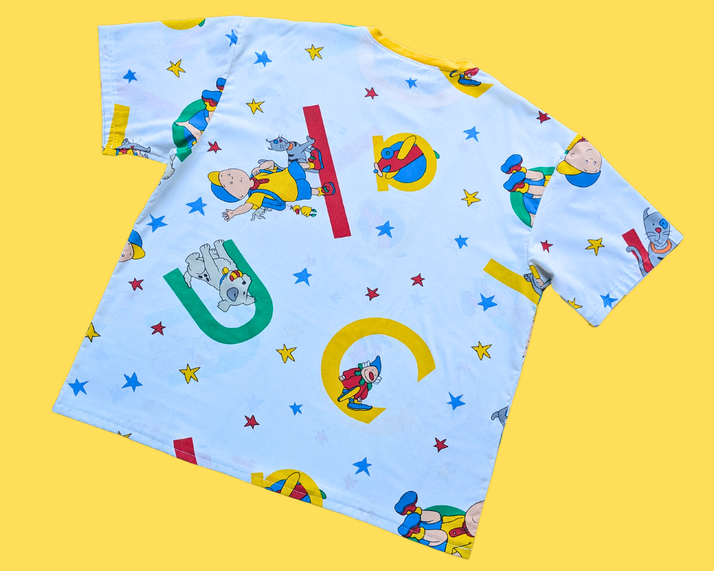 Handmade, Upcycled Caillou Bedsheet T-Shirt Oversized XL