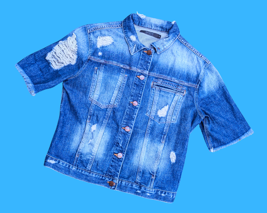 Veste en jean à manches courtes Disney Cendrillon, Oh Dear... faite à la main et recyclée, taille M