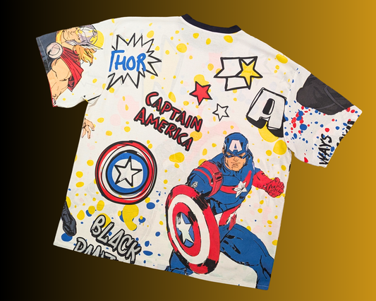 Handmade, Upcycled The Avengers Bedsheet T-Shirt Oversized XL