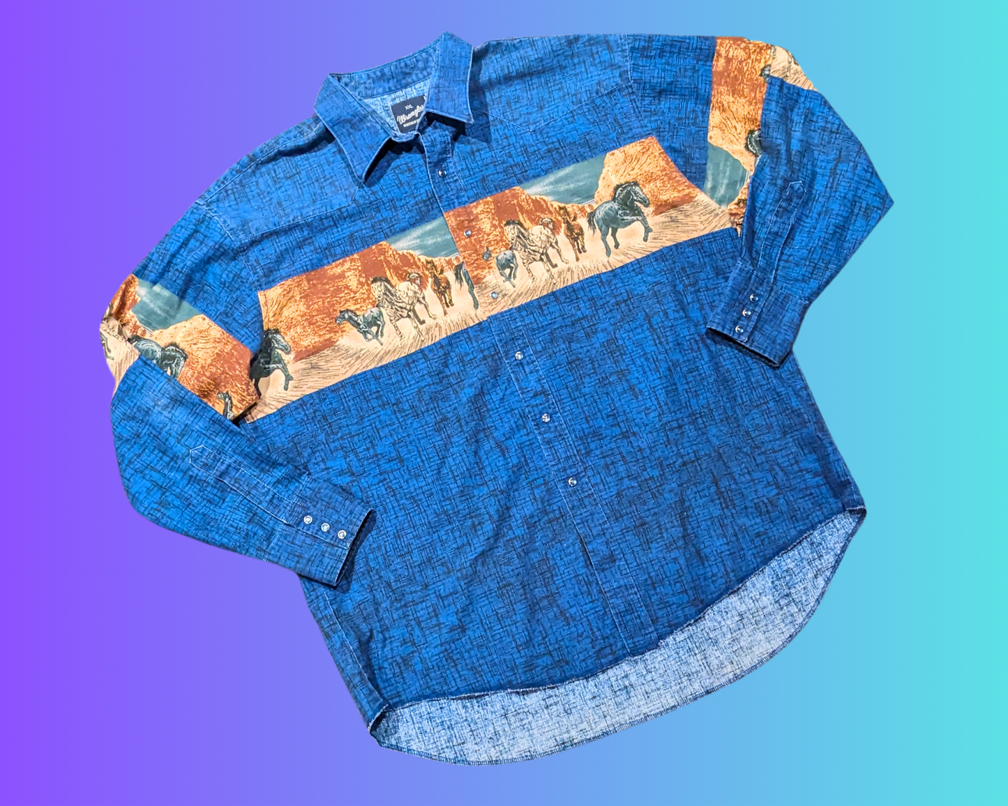 Vintage 1990's Wrangler Western Button Down Shirt, Horse Print, Size 2XL