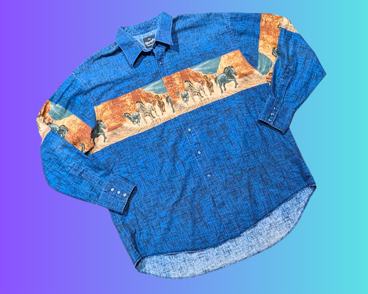 Chemise boutonnée Wrangler Western vintage des années 1990, imprimé cheval, taille 2XL