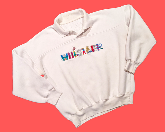 Pull ras du cou brodé Whistler vintage des années 1990, taille ML