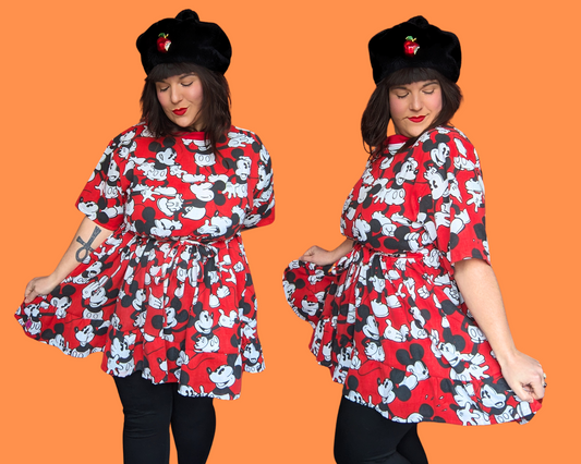 Robe t-shirt Mickey Mouse rouge de Walt Disney, fabriquée à la main et recyclée, taille S à XL