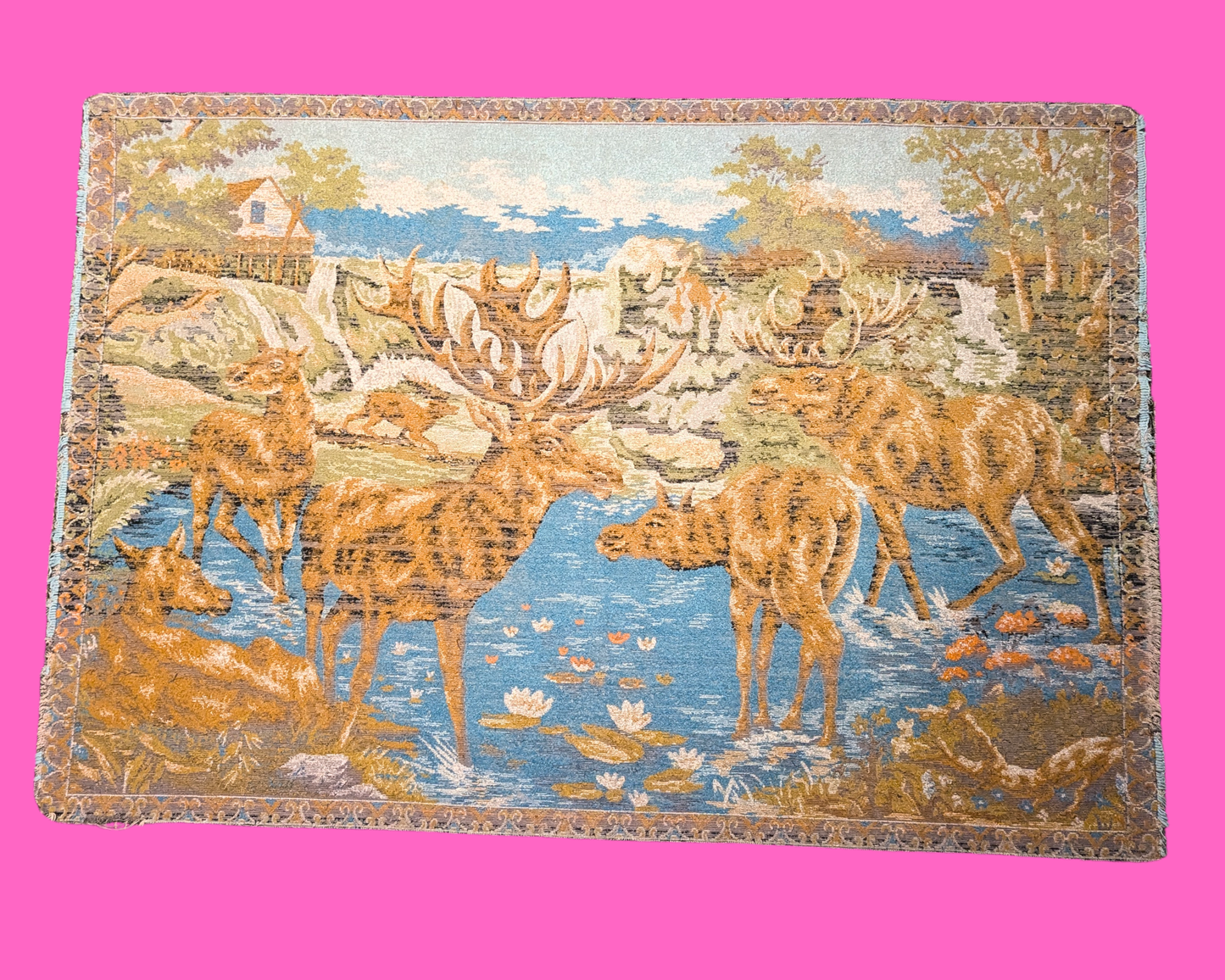 Vintage 1980's Decorative Tapestry with Deers