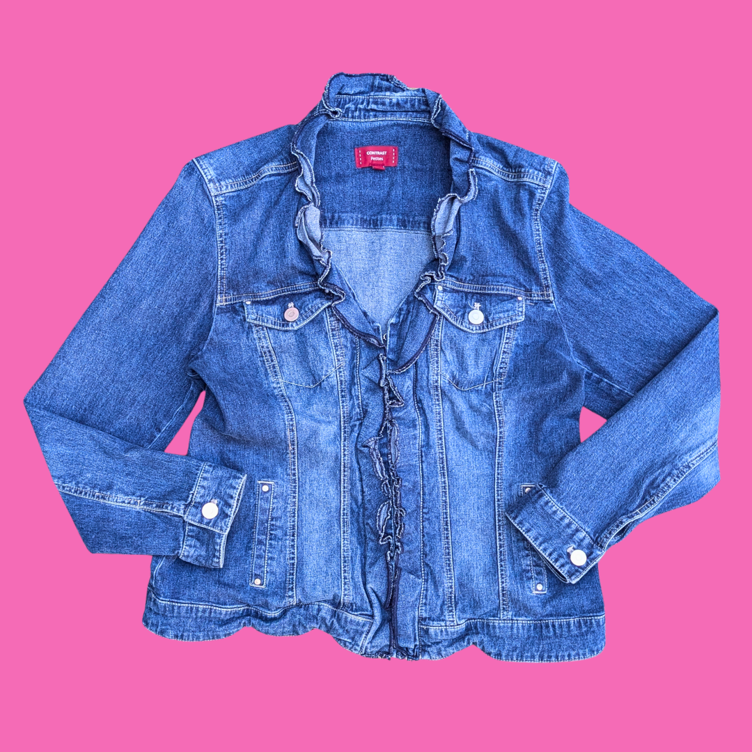 Miss Piggy Upcycled T-Shirt Denim Jacket Size L for Women