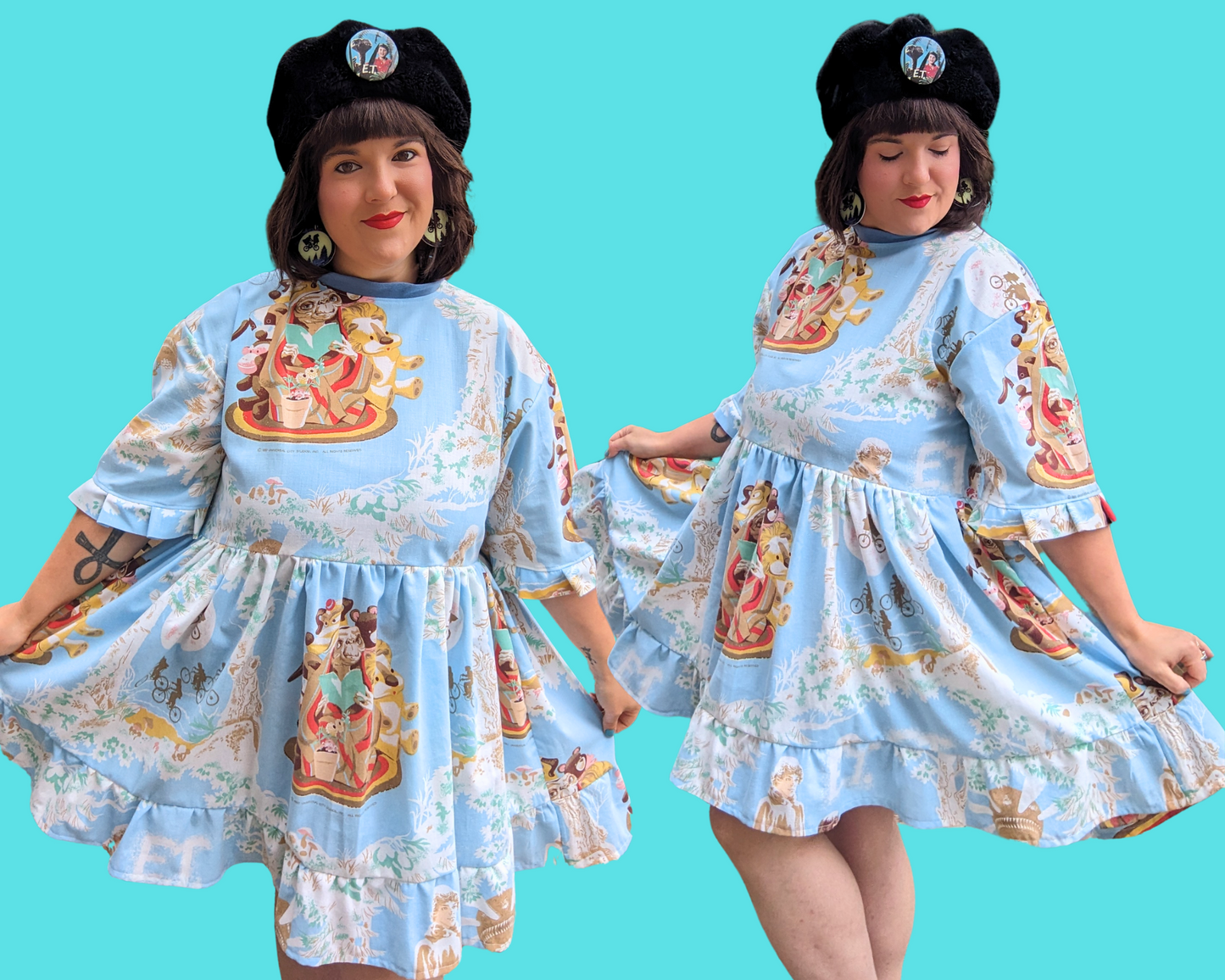 Robe t-shirt vintage ET Bedsheet recyclée et faite à la main, taille S à XL