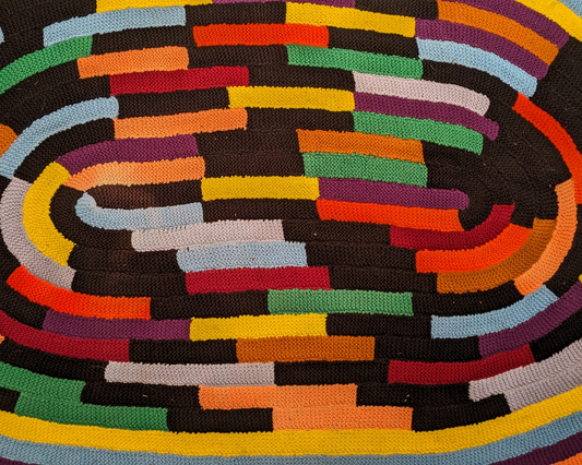 Tapis vintage arc-en-ciel, laine et crochet des années 1980