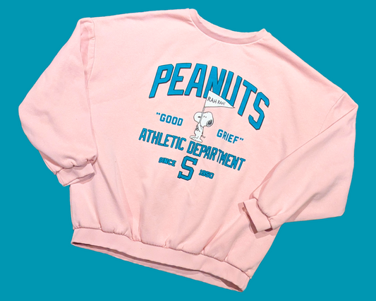 Pull ras du cou rose Y2K Peanuts, Charlie Brown, Snoopy, taille L