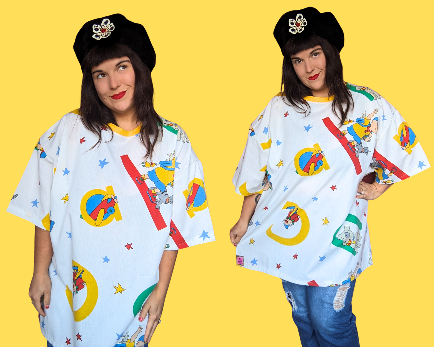 Handmade, Upcycled Caillou Bedsheet T-Shirt Oversized XL