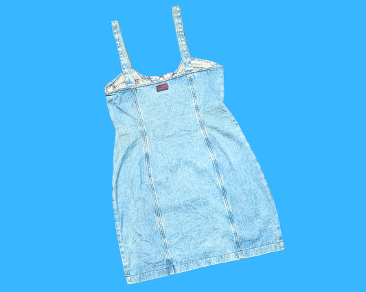Robe en jean sexy vintage des années 1990 avec fermeture éclair et poches, taille M