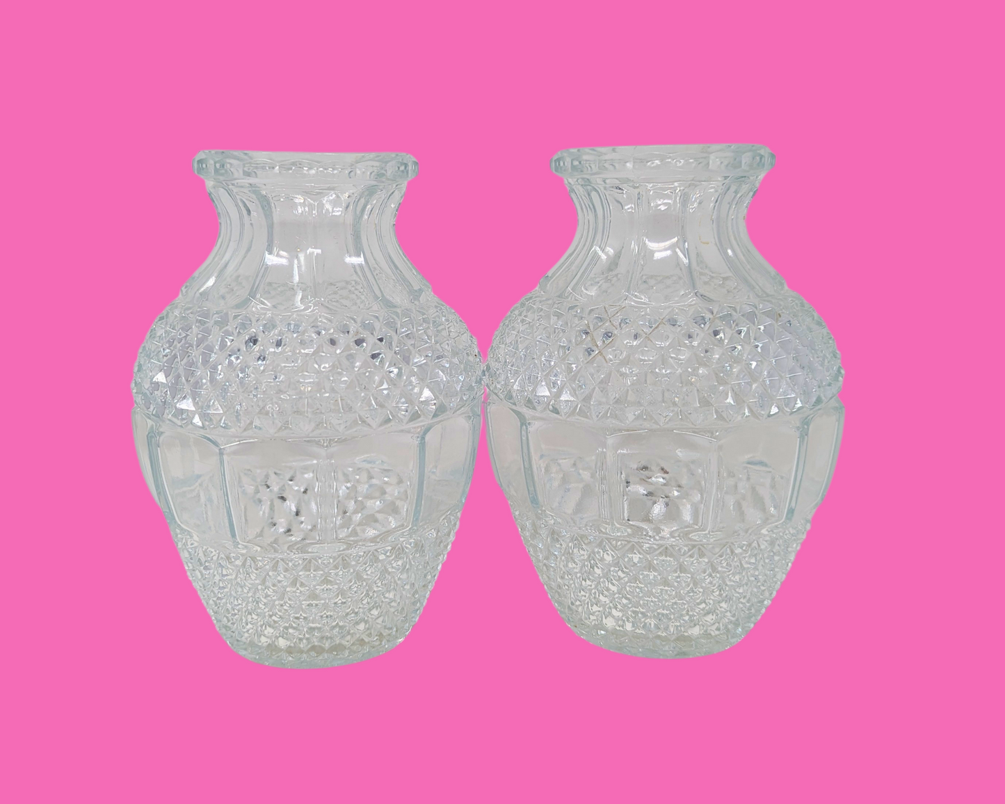 Vintage 1990's Matching Glass Vases, Set of Two