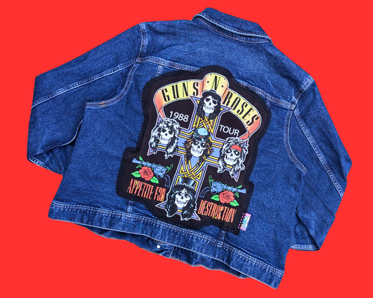 Handmade, Upcycled Guns N' Roses Denim Jacket Size XL