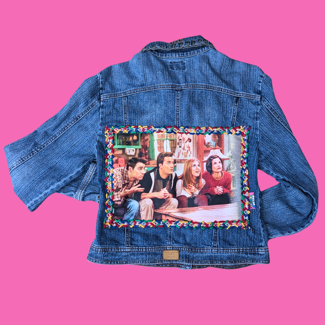 Friends Upcycled T-Shirt Denim Jacket Size M