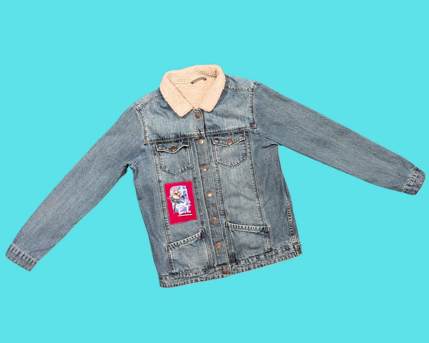 Handmade, Upcycled E.T Sweater Warm Denim Jacket Size M