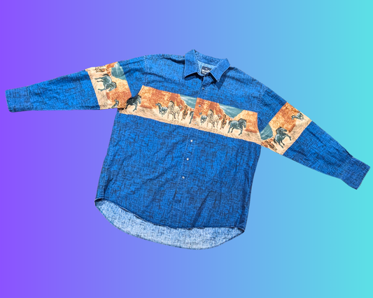 Chemise boutonnée Wrangler Western vintage des années 1990, imprimé cheval, taille 2XL