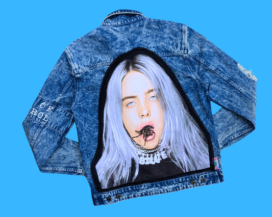 Handmade, Upcycled Billie Eilish Denim Jacket Size S