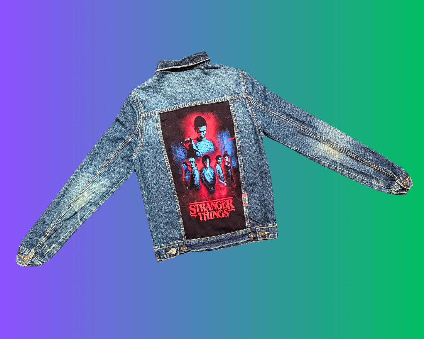 Handmade, Upcycled Stranger Things Denim Jacket Size XS for Men