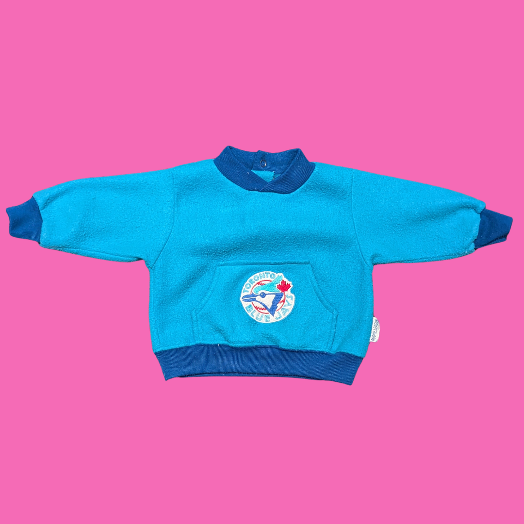 Vintage 1990's Rookie League, Blue Jays Baseball Team Fleece Sweater for Kids 12 Months