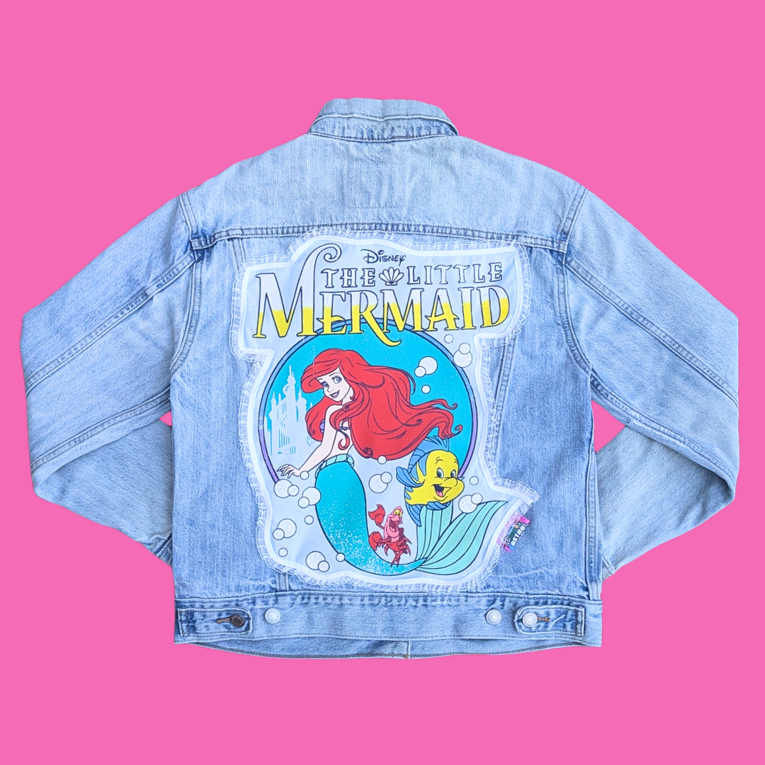 The Little Mermaid Upcycled T-Shirt Denim Jacket Size S for Women