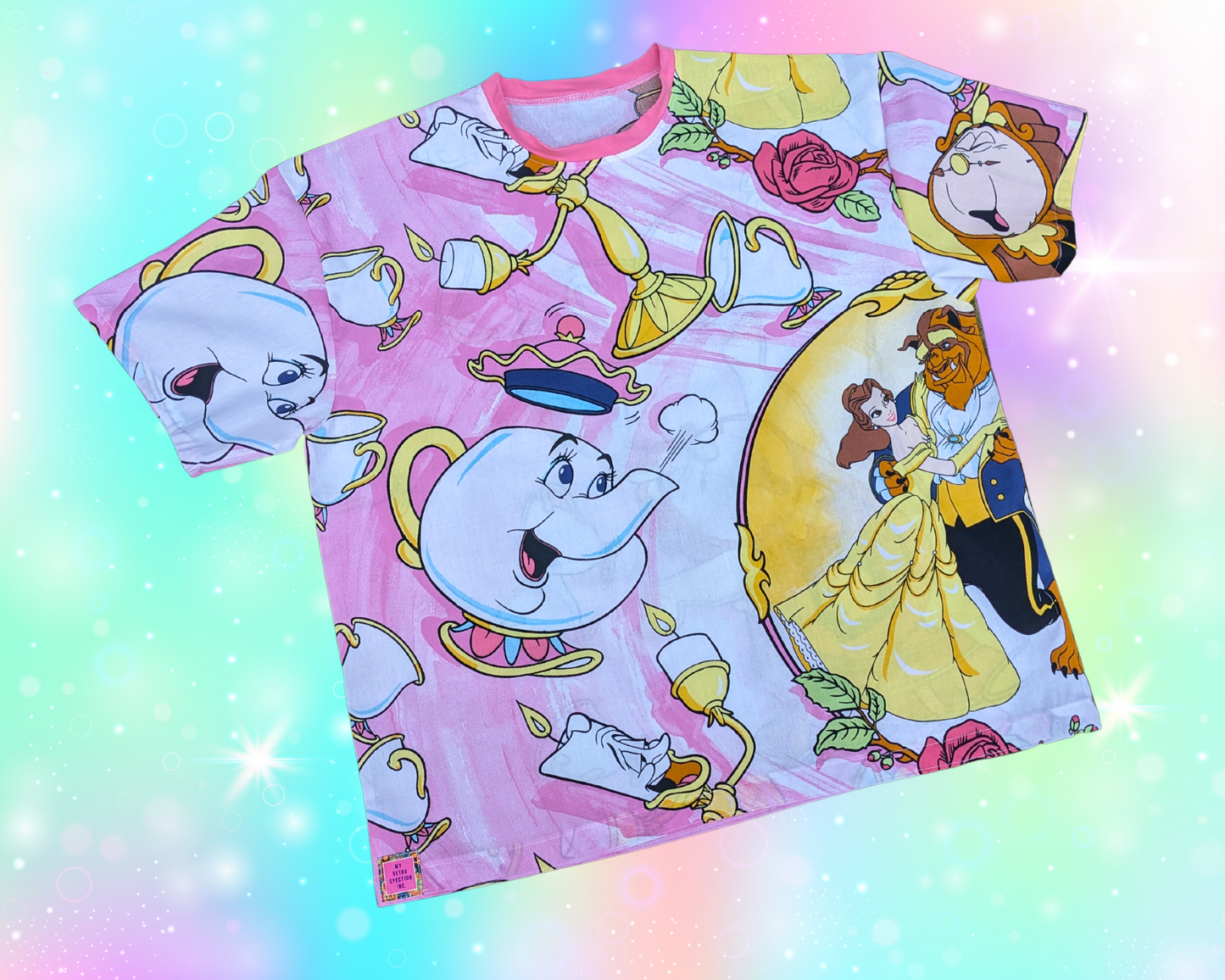 Handmade, Upcycled Beauty and the Beast Bedsheet T-Shirt Oversized XL with Matching Fanny Pack