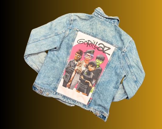 Handmade, Upcycled Gorillaz Denim Jacket Size L for Women