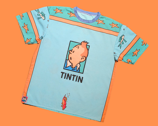 Handmade, Upcycled Tintin Bedsheet Pajama Set (T-Shirt + Bottoms) Size M-L