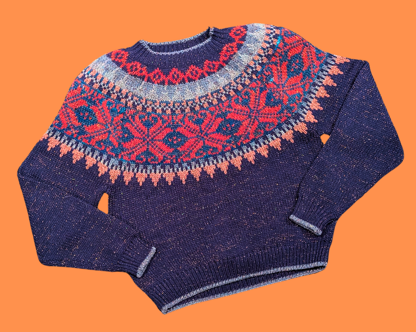 Vintage 1980's Beautiful and Colourful Crochet, Knit Sweater Size L