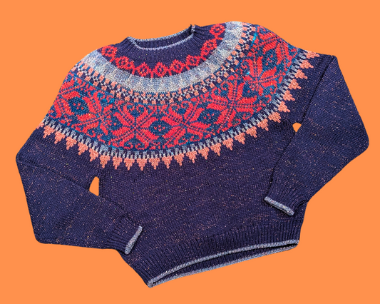 Vintage 1980's Beautiful and Colourful Crochet, Knit Sweater Size L