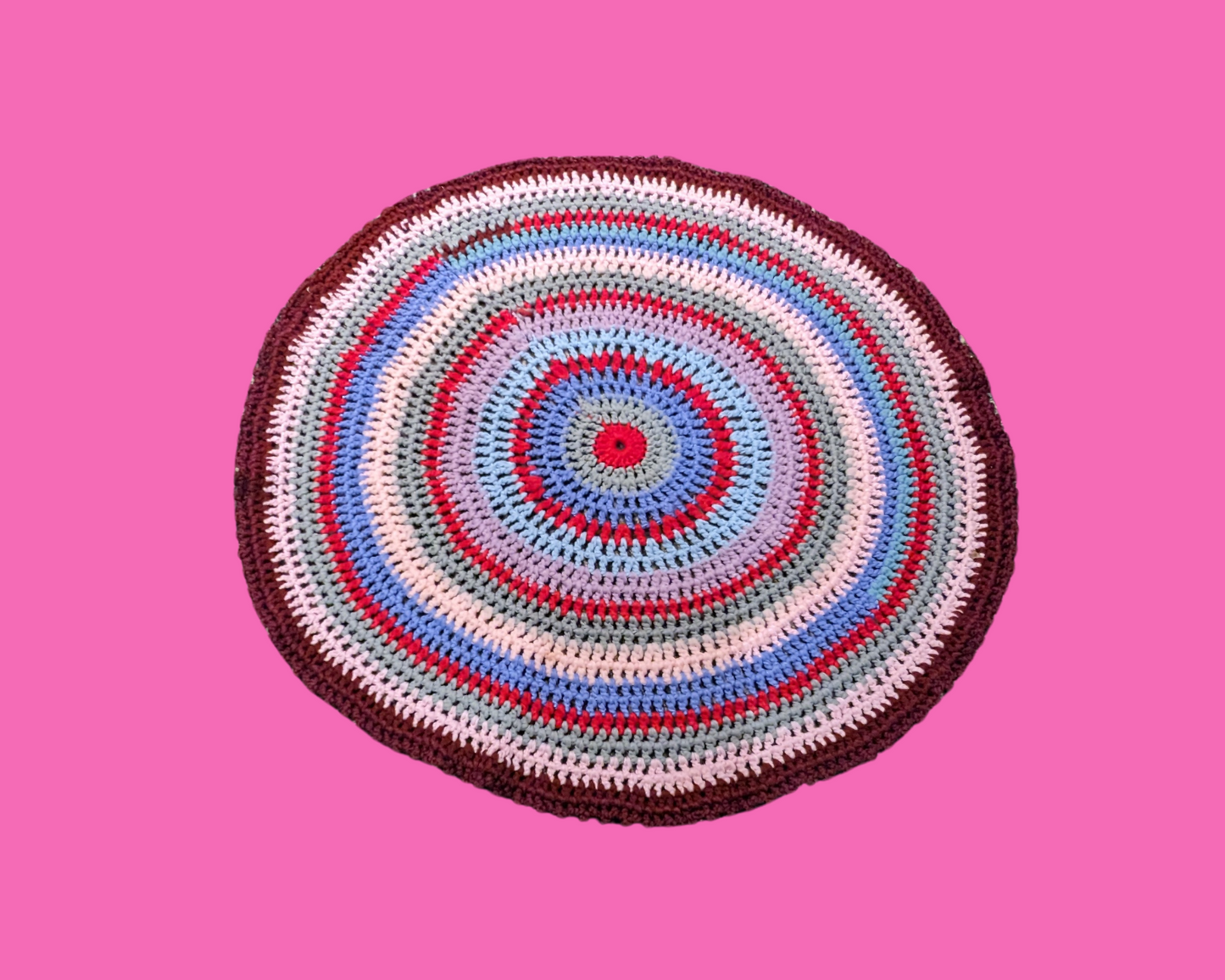 Vintage 1980's Rainbow, Synthetic Wool, Small Crochet Rug