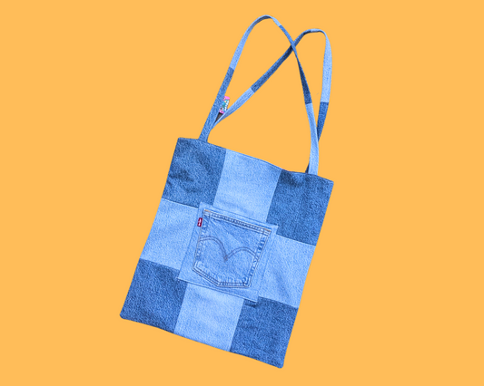 Handmade, Upcycled Levi's Jeans Patchwork Tote Bag