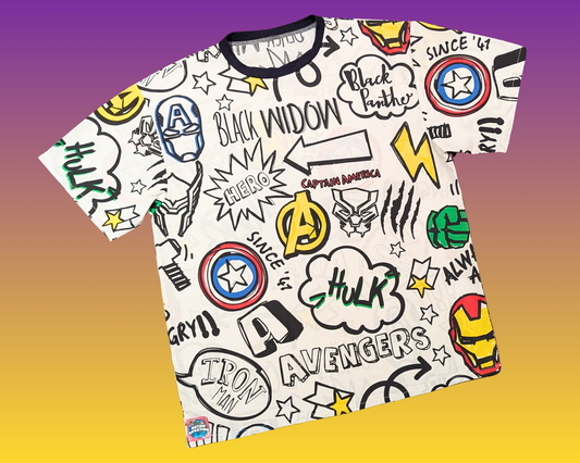 Handmade, Upcycled The Avengers Bedsheet T-Shirt Oversized XS - Fits Like A Size M